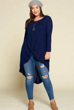 Load image into Gallery viewer, Navy Blue Hacci Knit Knotted Hi-Lo Top - Image 3