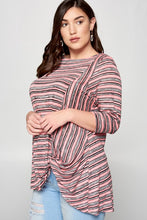 Load image into Gallery viewer, Bright Pink &amp; Gray Striped Knit Side Twist Shirt