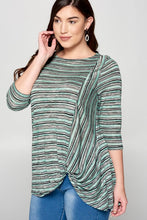 Load image into Gallery viewer, Mint Green &amp; Gray Striped Knit Side Twist Shirt