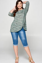 Load image into Gallery viewer, Mint Green &amp; Gray Striped Knit Side Twist Shirt