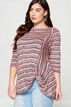 Load image into Gallery viewer, Bright Pink &amp; Gray Striped Knit Side Twist Shirt