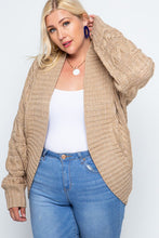 Load image into Gallery viewer, Plus Size Chunky Knit Cable Round Bottom Cardigan-Cocoa