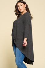 Load image into Gallery viewer, Charcoal Hacci Knit Knotted Hi-Lo Top