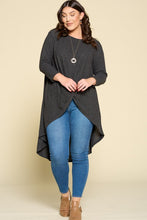 Load image into Gallery viewer, Charcoal Hacci Knit Knotted Hi-Lo Top