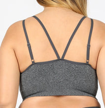 Load image into Gallery viewer, Plus Size Double Criss-Cross Padded Bralette Grey Blue Adjustable Straps