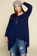 Load image into Gallery viewer, Navy Blue Hacci Knit Knotted Hi-Lo Top