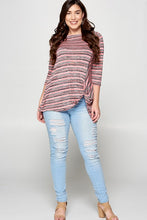 Load image into Gallery viewer, Bright Pink &amp; Gray Striped Knit Side Twist Shirt