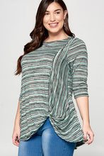 Load image into Gallery viewer, Mint Green &amp; Gray Striped Knit Side Twist Shirt