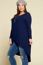 Load image into Gallery viewer, Navy Blue Hacci Knit Knotted Hi-Lo Top