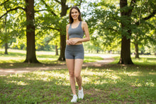 Load image into Gallery viewer, Mopas Womens High Waist Fold Over Gray Yoga Activewear Shorts