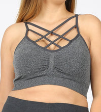 Load image into Gallery viewer, Plus Size Double Criss-Cross Padded Bralette Grey Blue Adjustable Straps